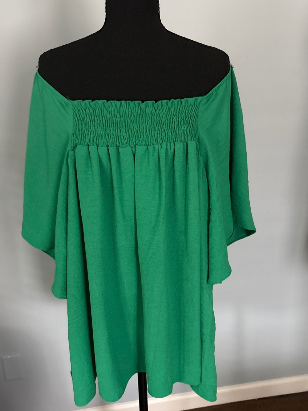 Off-Shoulder Smocked Top in Green